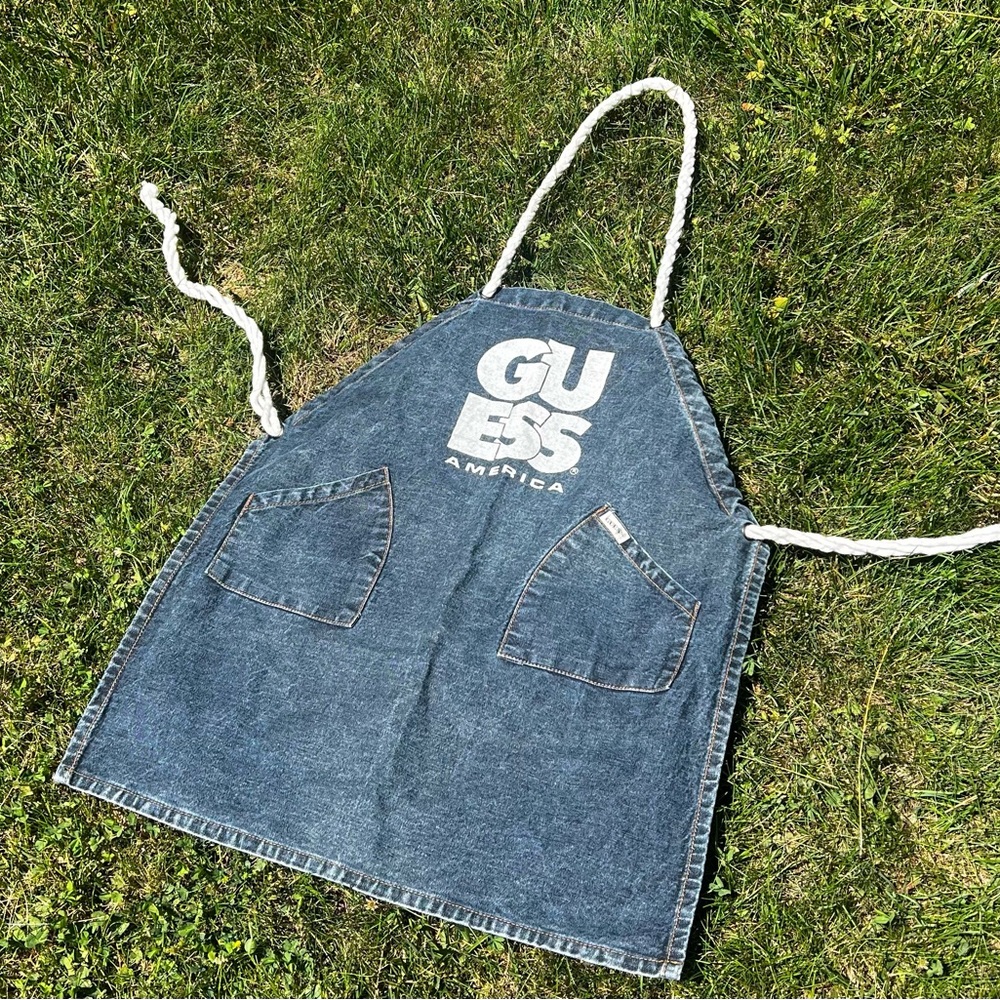 VTG GUESS blue Denim Rope Ties Kitchen Cook Apron